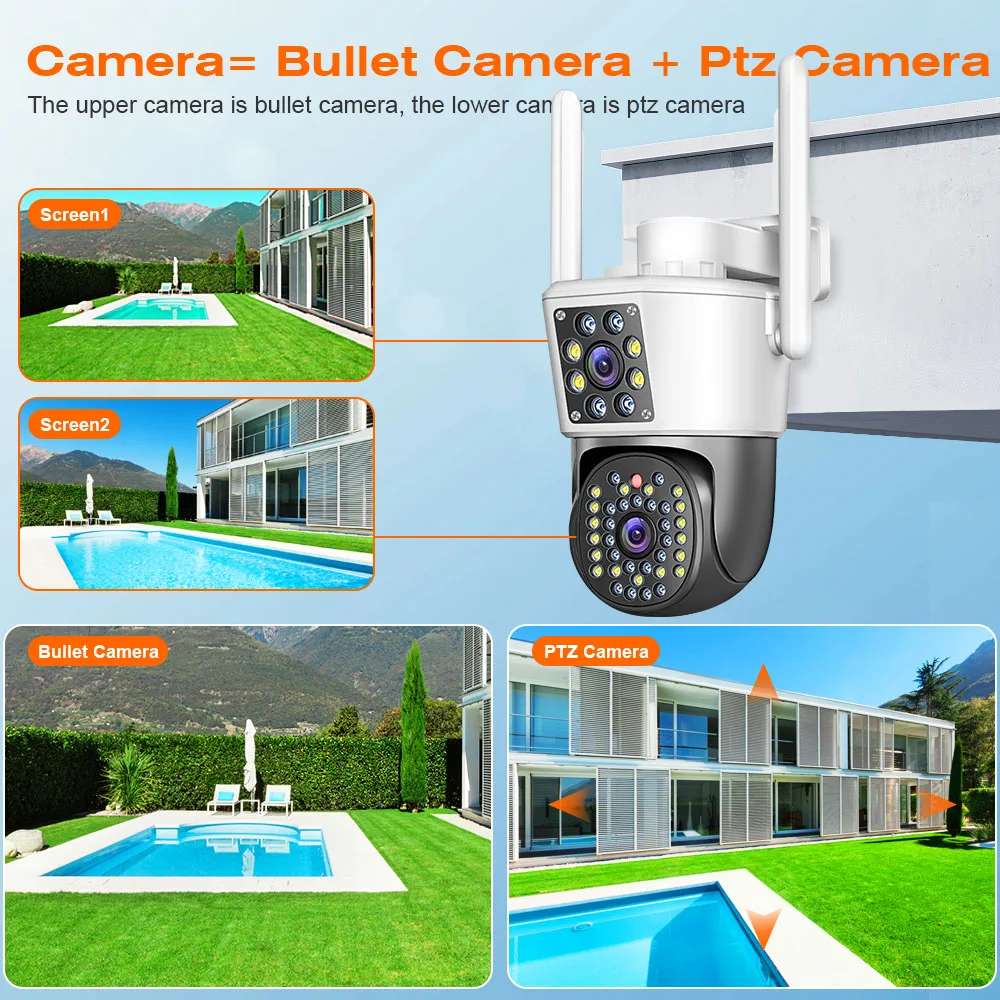 4K 8MP Wifi PTZ Camera Dual Lens IP CCTV Video Surveillance Camera Ai Human Detect Auto Tracking Night Vision Outdoor IPC360