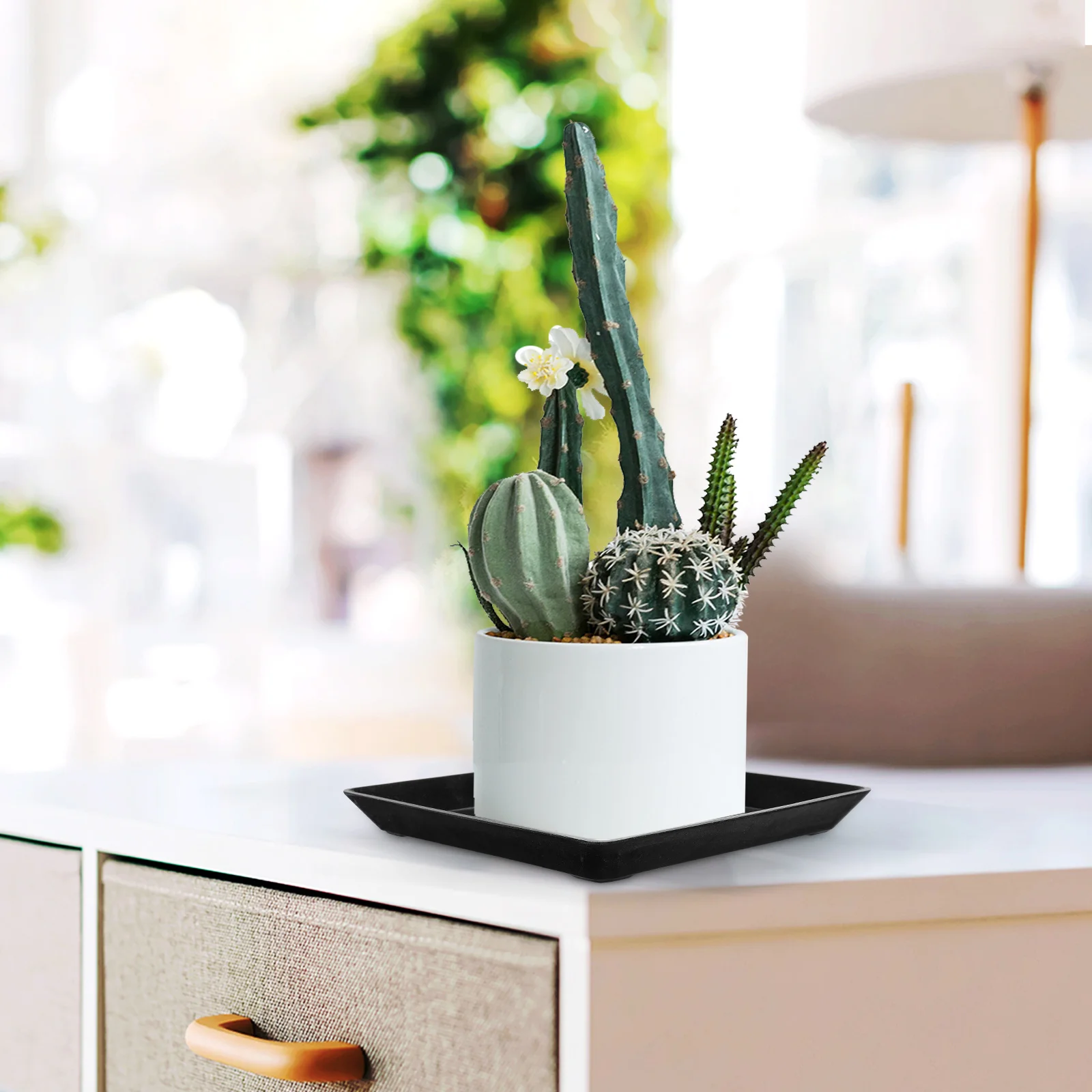 

2Pcs Flowerpot Tray Thickened Plastic Plant Saucers Rectangle Design Water Proof Use Plant Pots
