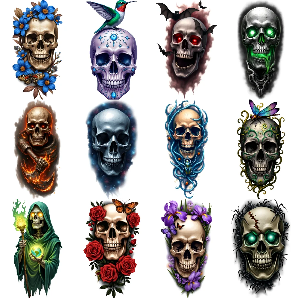 12pcs Temporary Tattoo Butterfly Realistic Temporary Tattoos Lantern Candles Colorful Realism Flowers For Adults Men