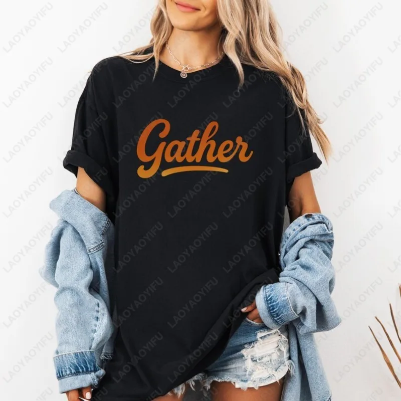 

Thanksgiving Gather Fall Minimalist Autumn TShirt Family Gathering Outfit Cozy Unisex Gifts Tops Men Women Cotton Simple Tees