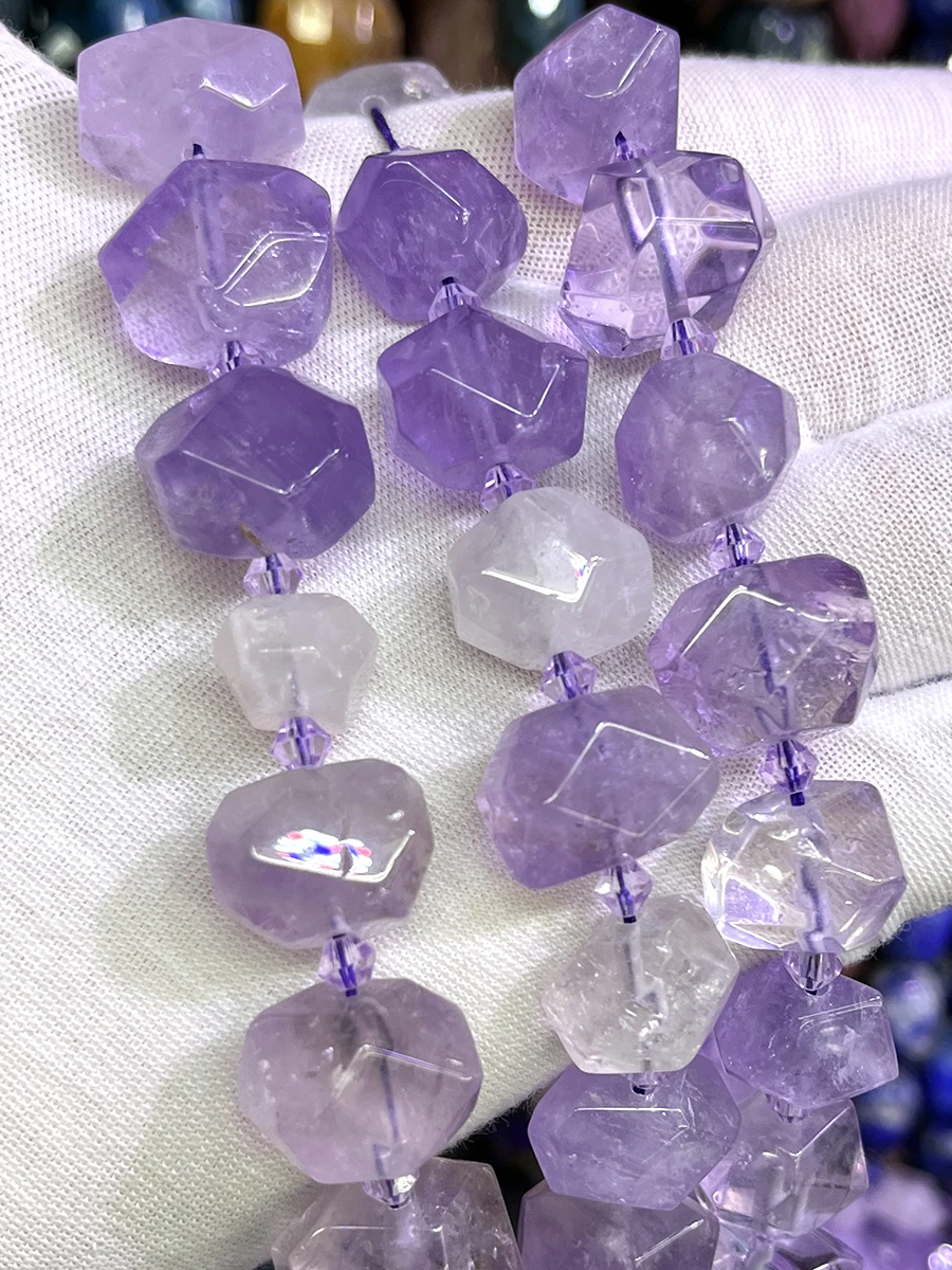 

High Quality Natural Amethyst Crystal Handmade Irregular Irregular Faceted Loose For Jewelry Making DIY Necklace Bracelet 15''