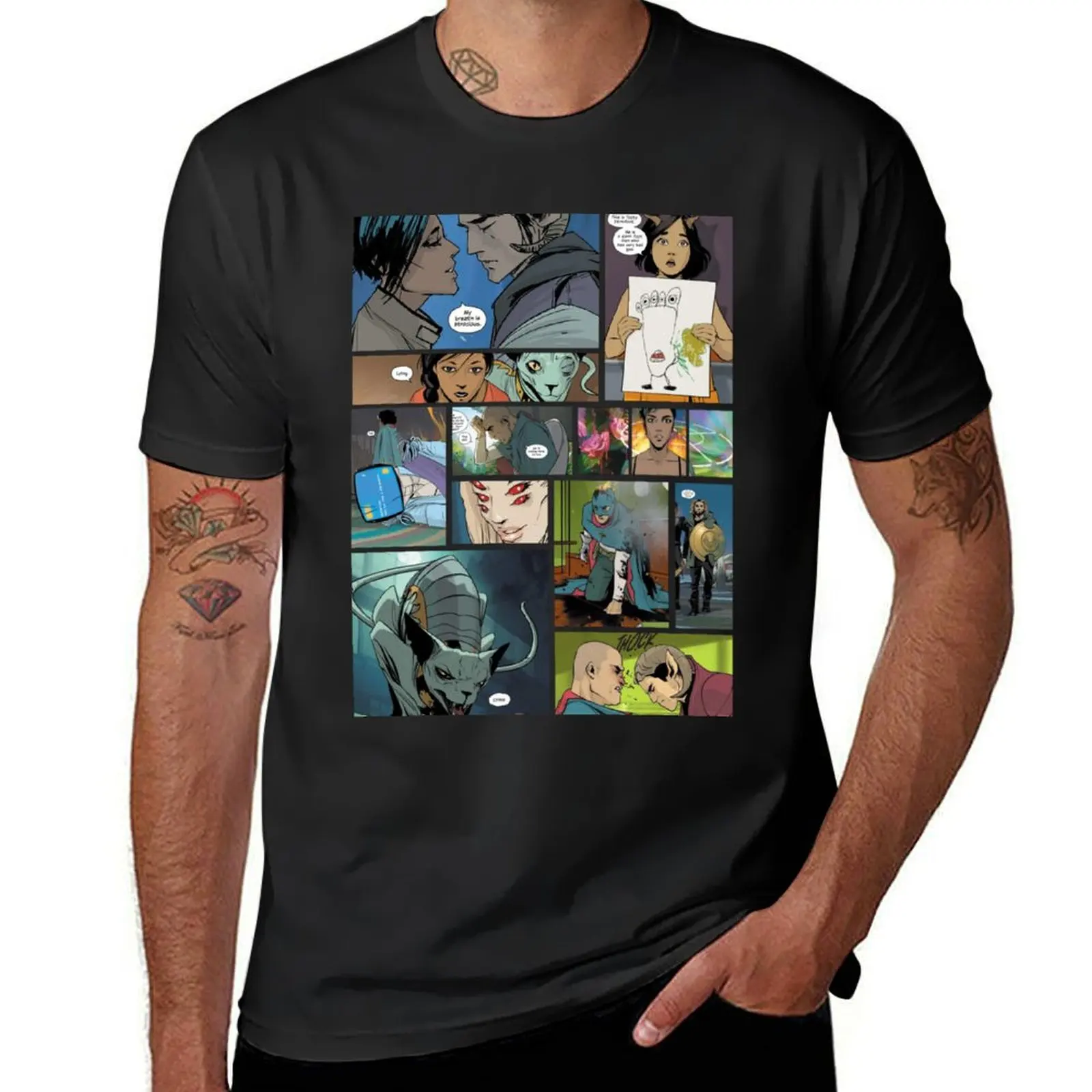 Saga Image Comics Panel Design T-Shirt vintage funnys Aesthetic clothing plain mens t shirt