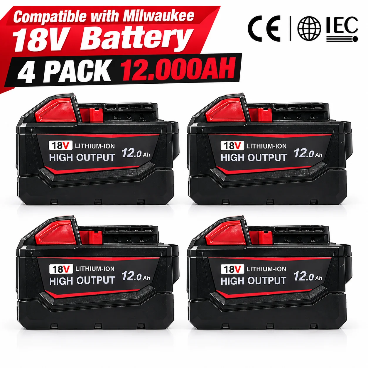 Milwaukee Drill Sawzall - 4Pack 18V 12.0Ah High Output Battery,