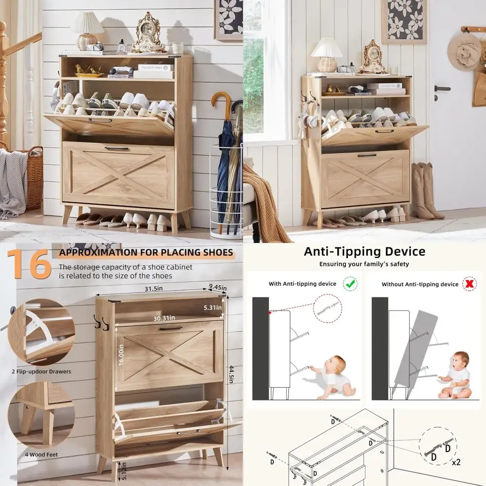 

Узкий шкаф для хранения обуви с откидными ящиками, органайзер в богемном стиле для прихожей, скрытая полка для обуви с деревянными ножками и открытыми