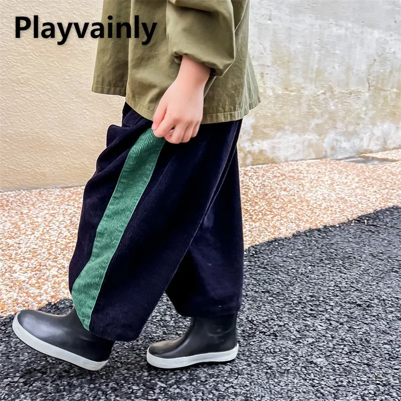 

2025 New Spring Autumn Children Corduroy Harem Pant Coffee Navy Blue Loose Straight Leg Pants Girls Casual Trousers A2599