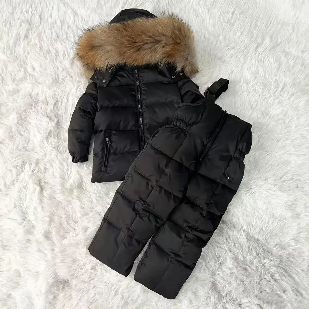 Children's Winter Thick Down Jacket Set Male and Female Baby White Duck Down Down Jacket Jacket+overalls Two-piece Set