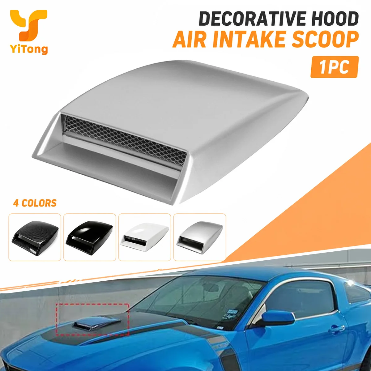 Yitong 1PC Universal Mock Bonnet Air Vent Cover Self Adhesive Sport Hood Decor Scoop ABS Car Exterior Modification Accessory