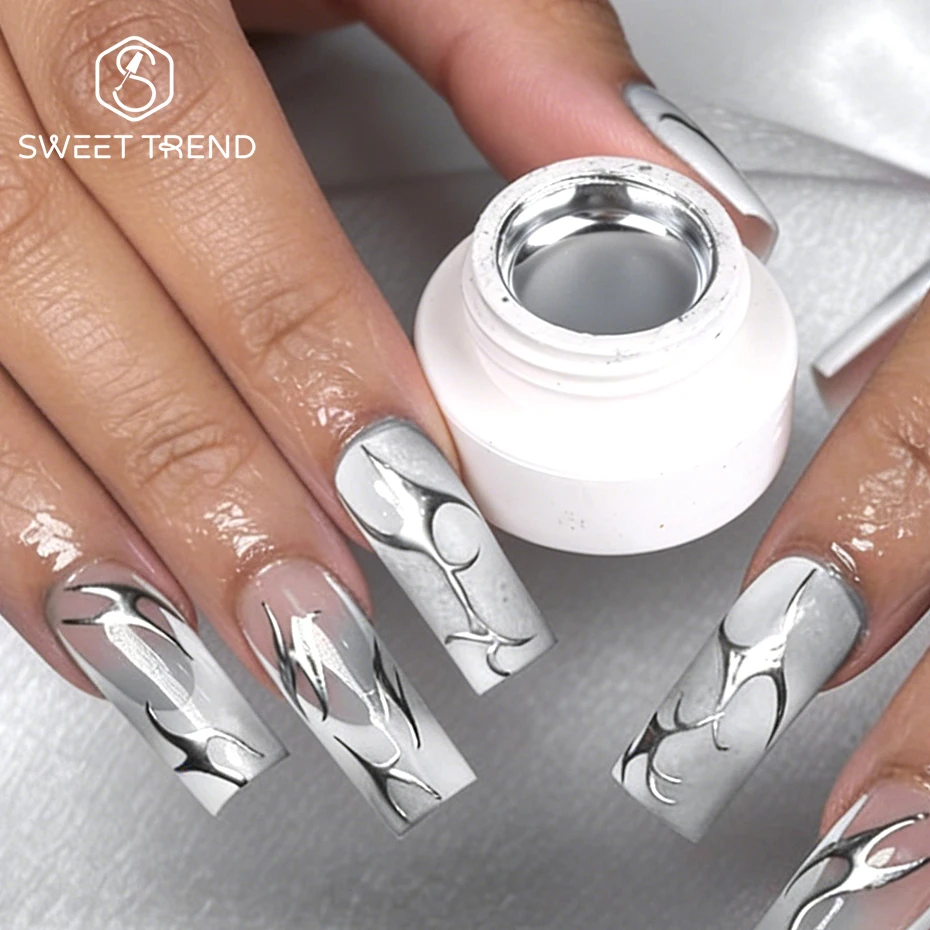 5ml Metallic Silber Malgel Nagellack Super Glänzender Spiegel-Effekt Zeichnungsgel Abziehbarer Lack Chrom Maniküre Dekoration Glanzlack