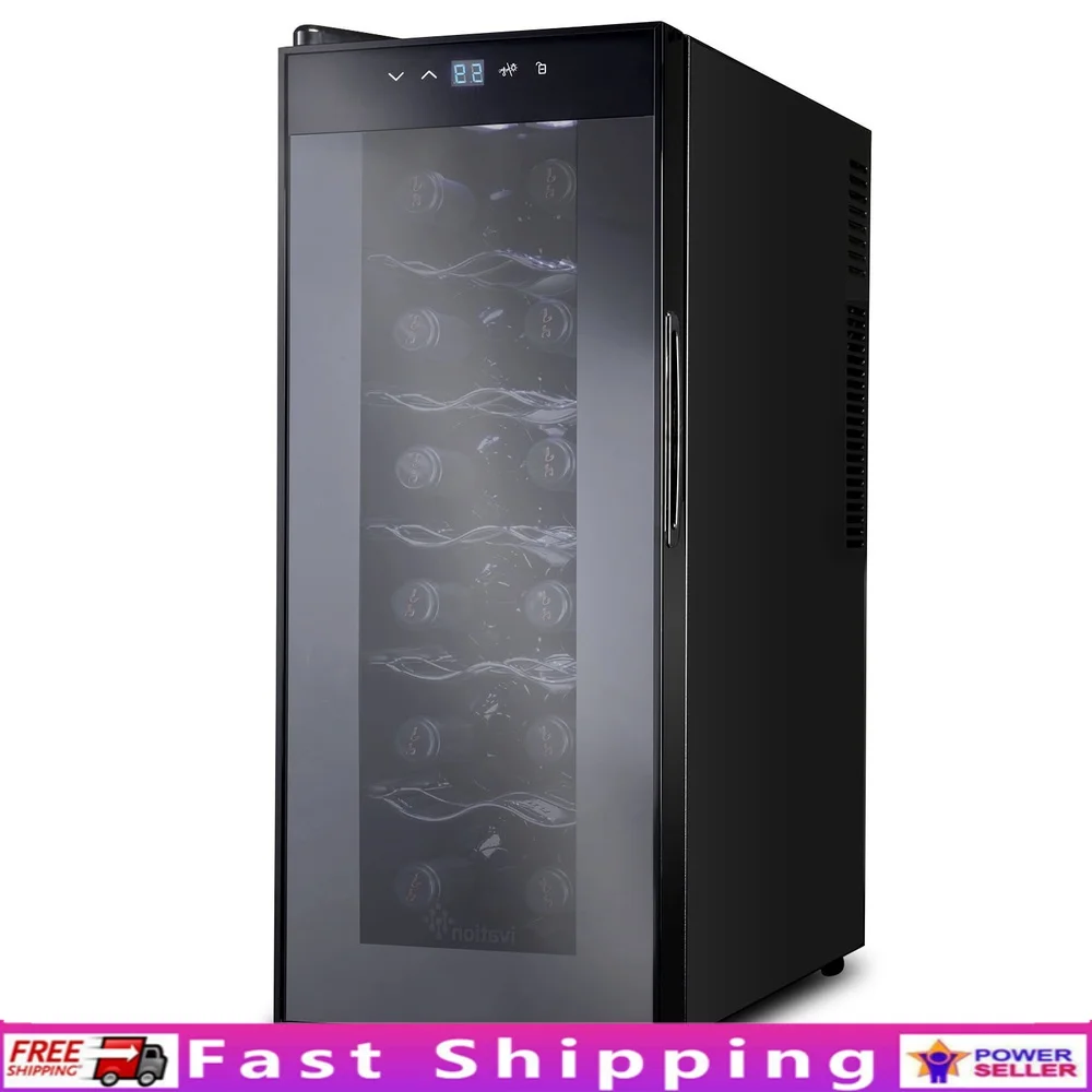 Dispositivo di raffreddamento per vino termoelettrico da 12 bottiglie Controlli tattili ad alta efficienza energetica Display LCD Controllo dell'umidità senza vibrazioni a basso rumore