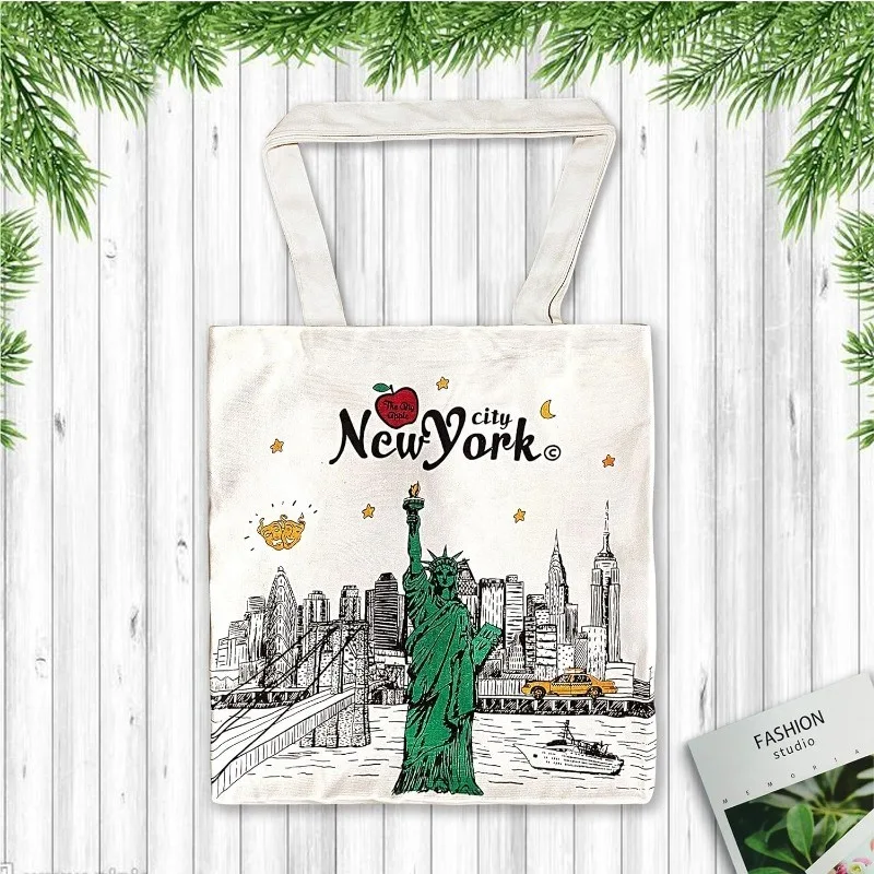 Reusable Large Multipurpose New York Souvenir for Travel Bag Grocery Shopping Handbag Canva Tote Shoulder Women Bag  Casual Tote