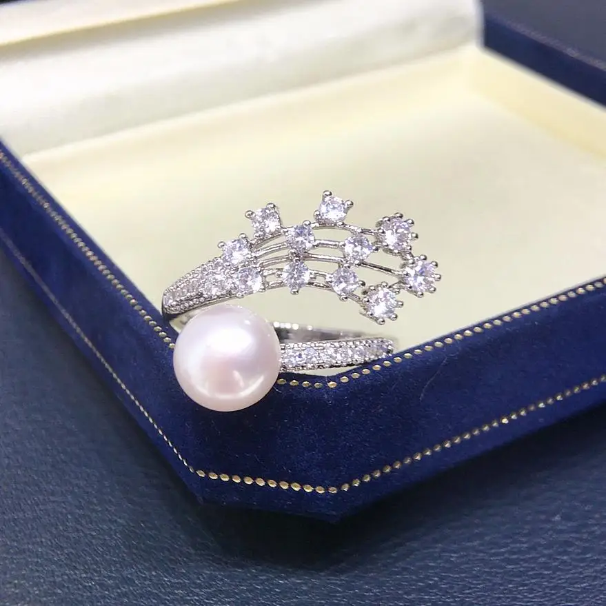 

Jinggong Aurora Natural Freshwater Pearl Ring Zircon Meteor Open Ring Elegant and High End Handmade Decoration