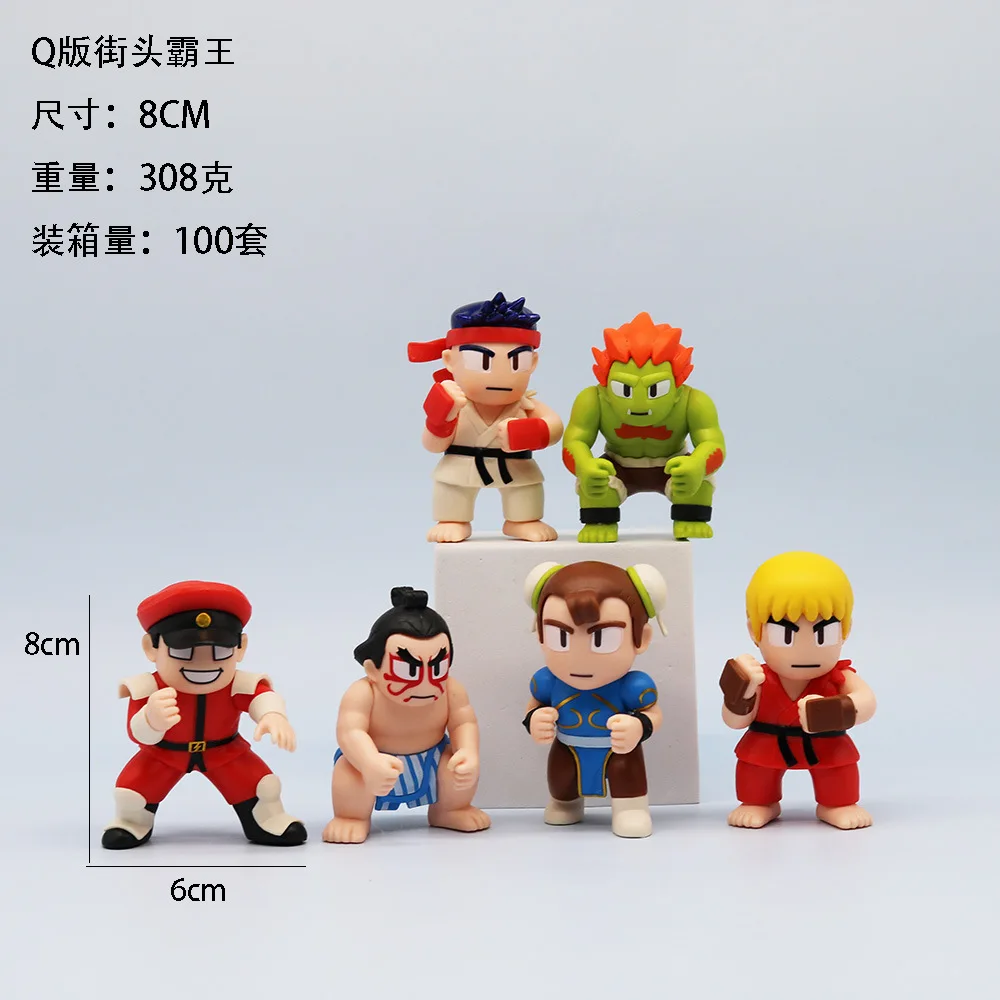 6 unids/set lindo Q Ver. Figura de Street Fighter Ryu Ken Vega Chun-Li E. Honda personajes juego modelo periférico juguetes de decoración coleccionables