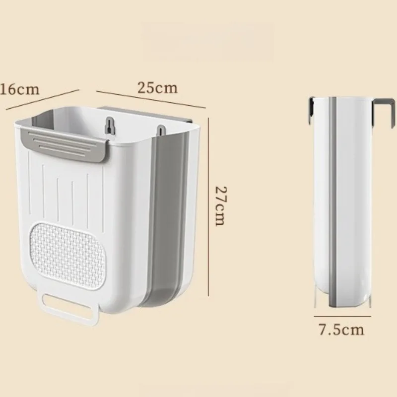 1pcs Home Kitchen Wall Mounted 11L Trash Can Multifunctional Foldable Large Capacity Cabinet Door Hanging Bin