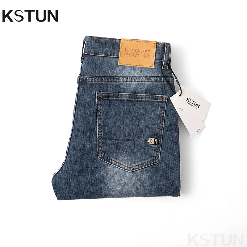 KSTUN Blue Jeans Men Stretch Male Denim Pants Casual Slim Straight High Quality Brand 2024 Newly Men's Clothing Long Trousers