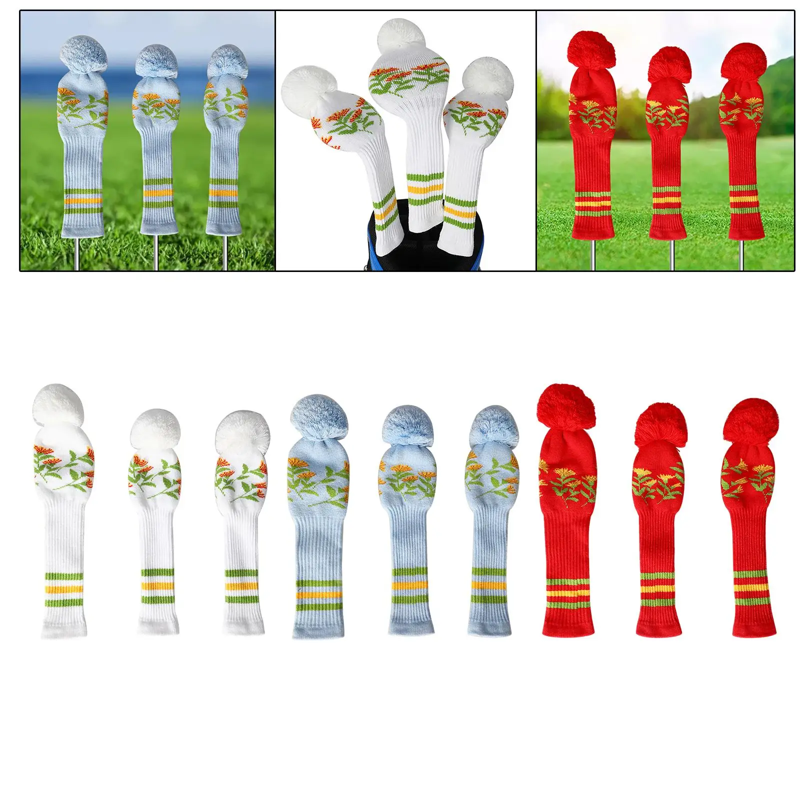 3Pcs Knitted Golf Club Head Covers Golf Training Supplies Golf Head Cover Set