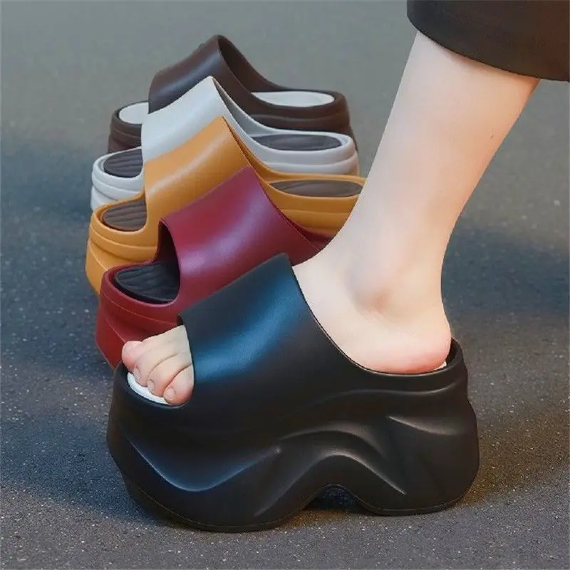 9cm Platform Wedge Slides Sandals Women Super High Elevator Heels Woman Trendy Chunky Slipper Buckle Straps Sandal Lengthen Legs image 6