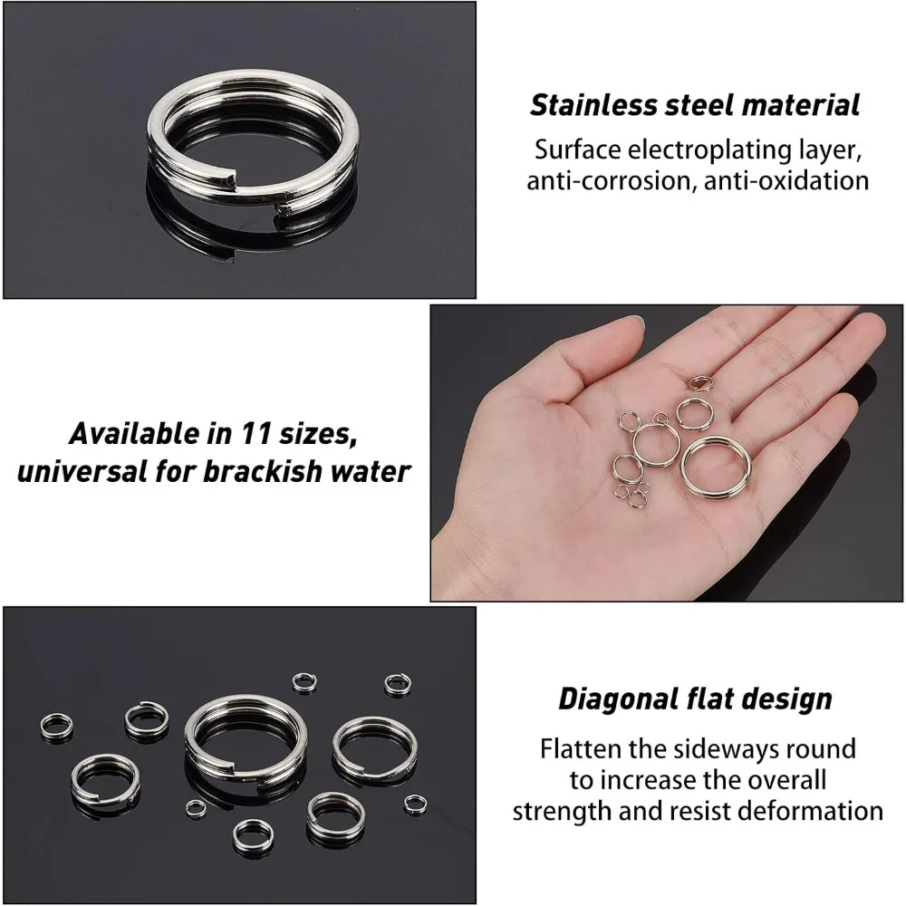 about 350Pcs Stainless Steel Fishing Split Rings 11 Sizes Heavy Duty Lure Connector Lure Tackle Connector for Fishing Freshwater