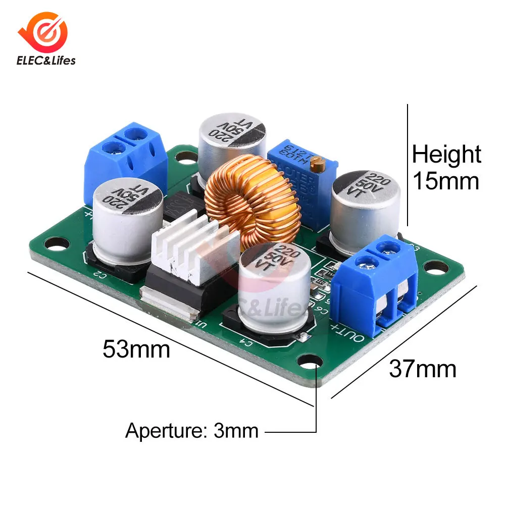 DC-DC 4-38V To 1.25-36V 5A 75W Adjustable Buck Power Module High-power Step-down Voltage Regulator Board With Heat Sink