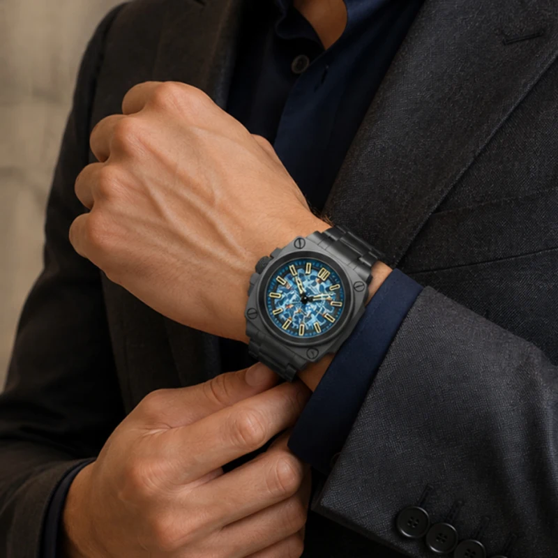 FeelNever Mechanical Man Watch Rugged Luxury Casual Sports Stainless Steel Hollow Out Waterproof Luminous Automatic Watches Male view 5