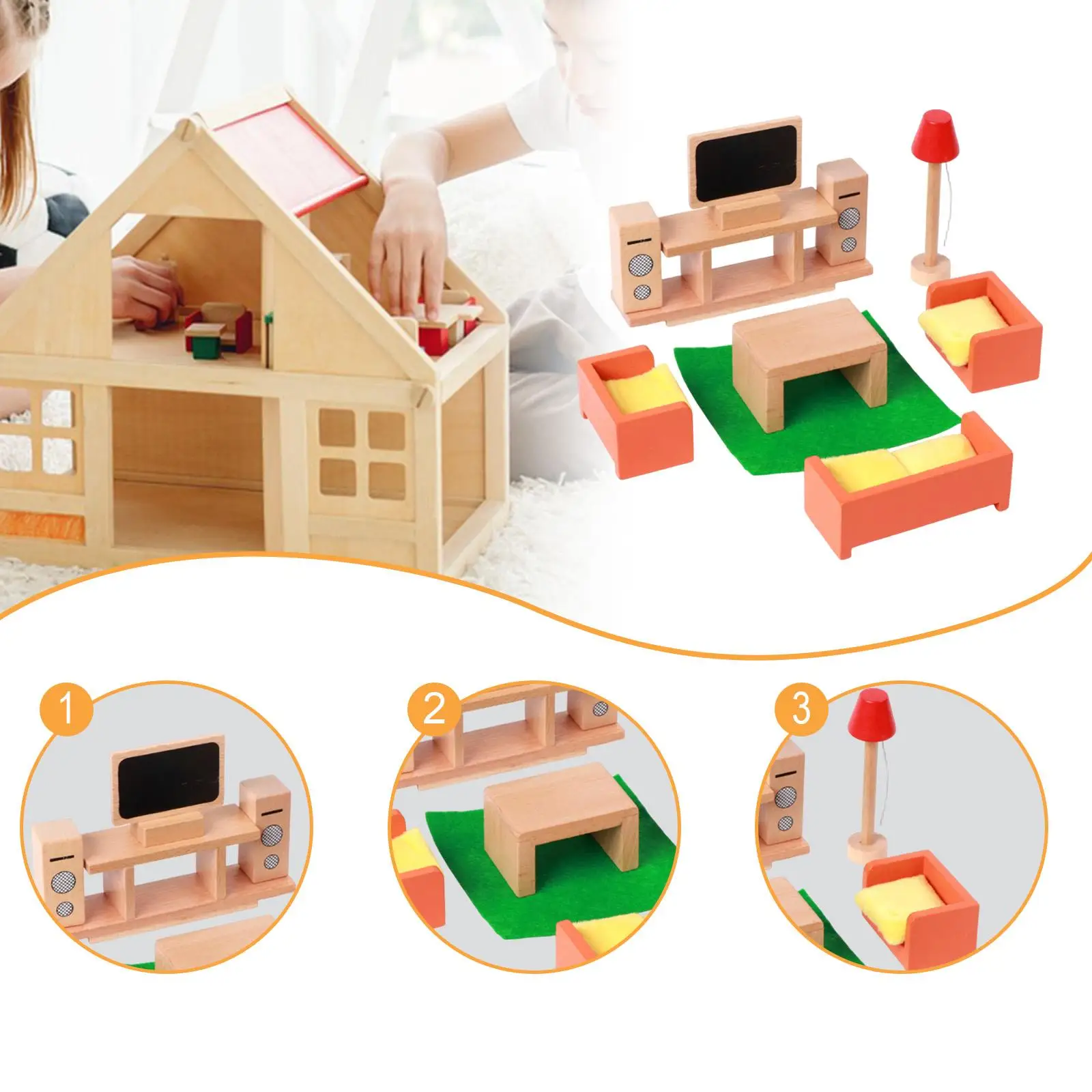 Wooden Dollhouse Furniture Decoration Wood Miniature Small People House Accessories