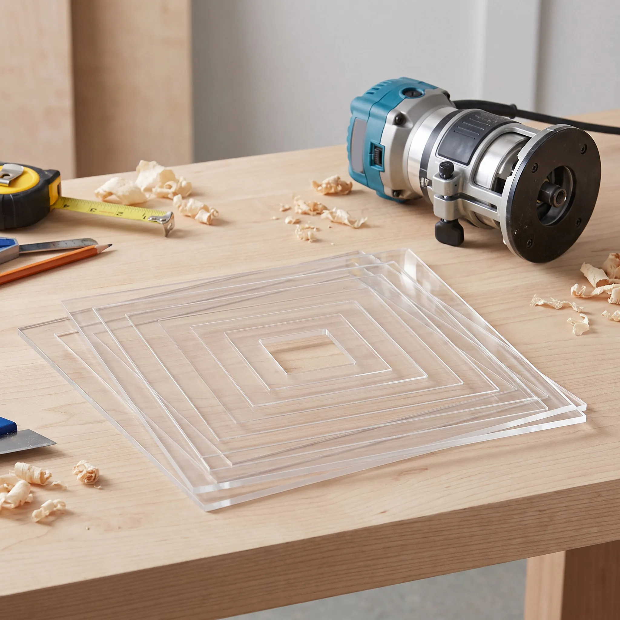9Pcs Clear Acrylic Router Templates Square Tracing Stencils for Woodworking Craft Inlay Routing Guide Handmade Wood Projects