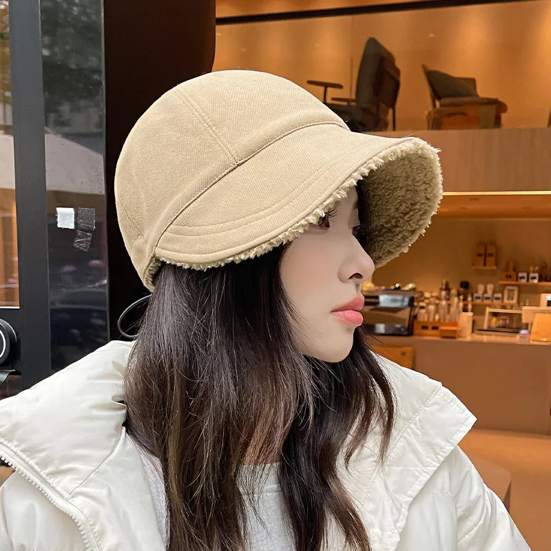 Autumn Winter Plush Baseball Cap Women Warm Lamb Wool Hats Snapback Cap Lady Girls Bomber Caps Spring Casquette Cap Gorras Bone