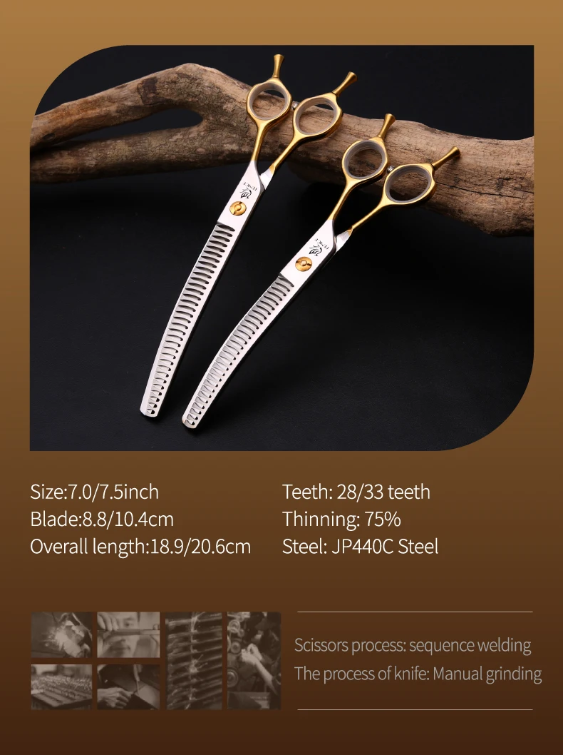 Fenice JP440C High Quality 7.0/7.5 inch Professional Dog Grooming Scissors Curved Chunker Scissors Grooming for Dogs Face Body