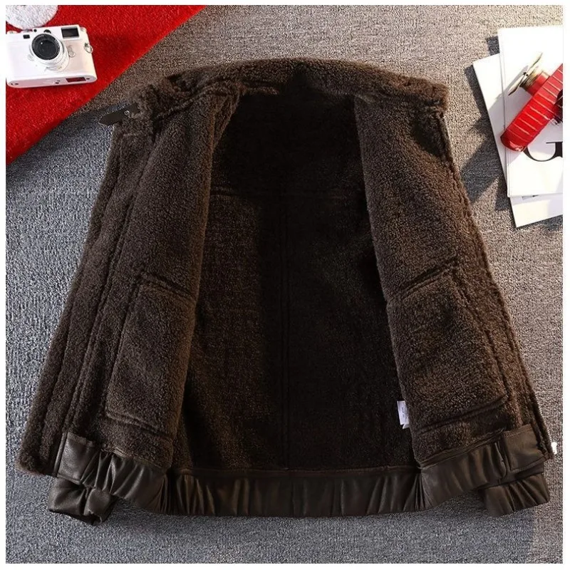 Chaqueta cálida de una pieza de piel sintética, elegante y de alta gama, nueva chaqueta de cuero Retro para traje de motocicleta, prendas de vestir exteriores de moda