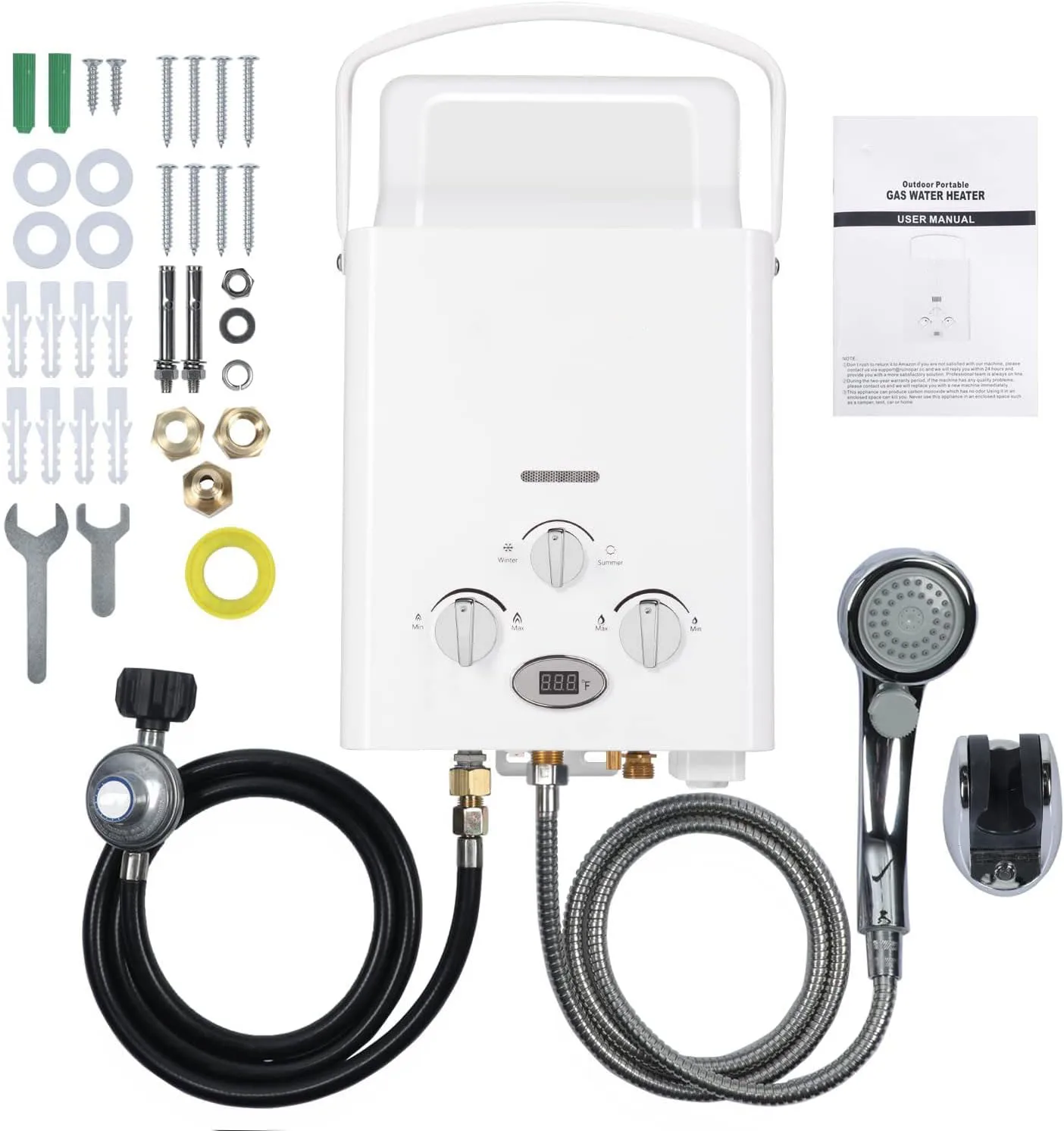 Scaldabagno portatile propano senza serbatoio - 6L 1,58GPM RV on Demand Scaldabagno con display digitale esterno a gas caldo per campeggio, barca