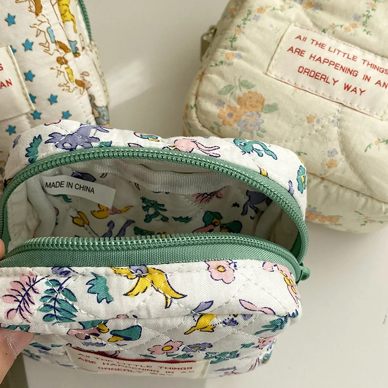 5 pçs feminino algodão urso flor elefante estampas quadrado batom moeda bolsas