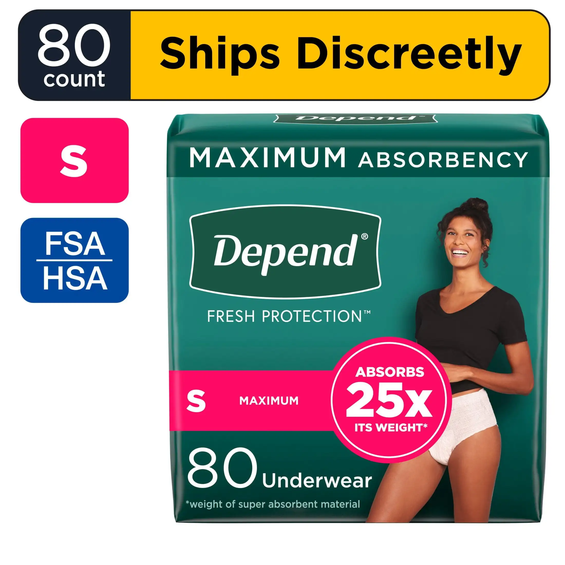 

Fresh Protection Incontinence Underwear for Women, Adult Diapers, S, 80 Count