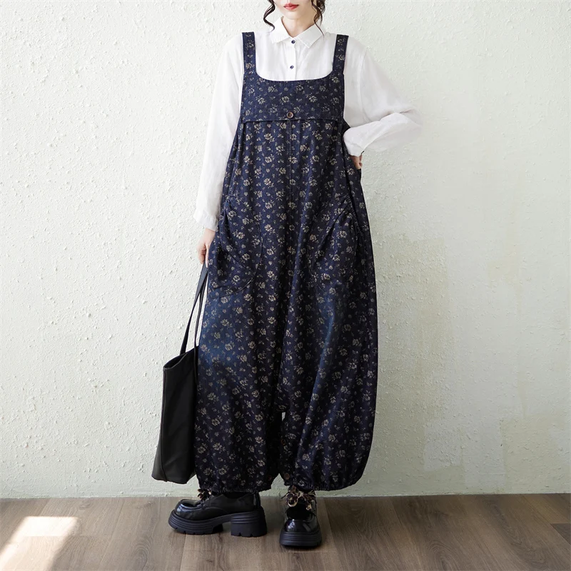 Fall New Style plus Size Fashion Retro MM Overalls Two-Way Wear Denim Print Tassel Dress High Waist Cotton Long Skirt