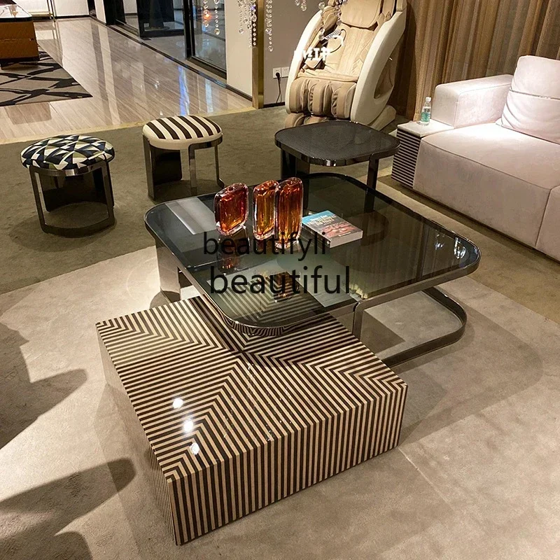 

Italian Light Luxury Minimalist Coffee Table Modern Villa Designer Model Advanced Glass Size Combination