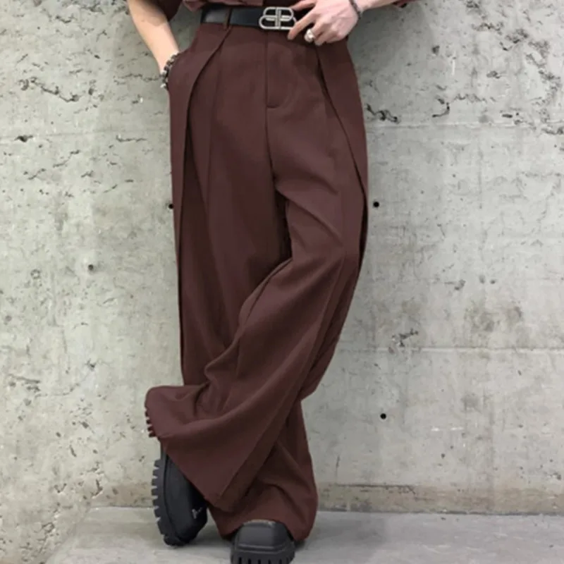 WVGA Spring Autumn New Men's Tide High Street Trendy Non-Iron Straight Niche Chic Casual Draped Fake Two-Piece Suit Pants W19151