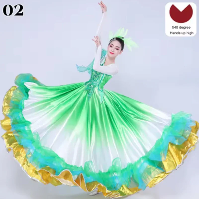 Sukienka do flamenco hiszpańskiego 360/540/720 stopni, damska, do tańca towarzyskiego, z dużym zamachem, na występy sceniczne i dla chóru.