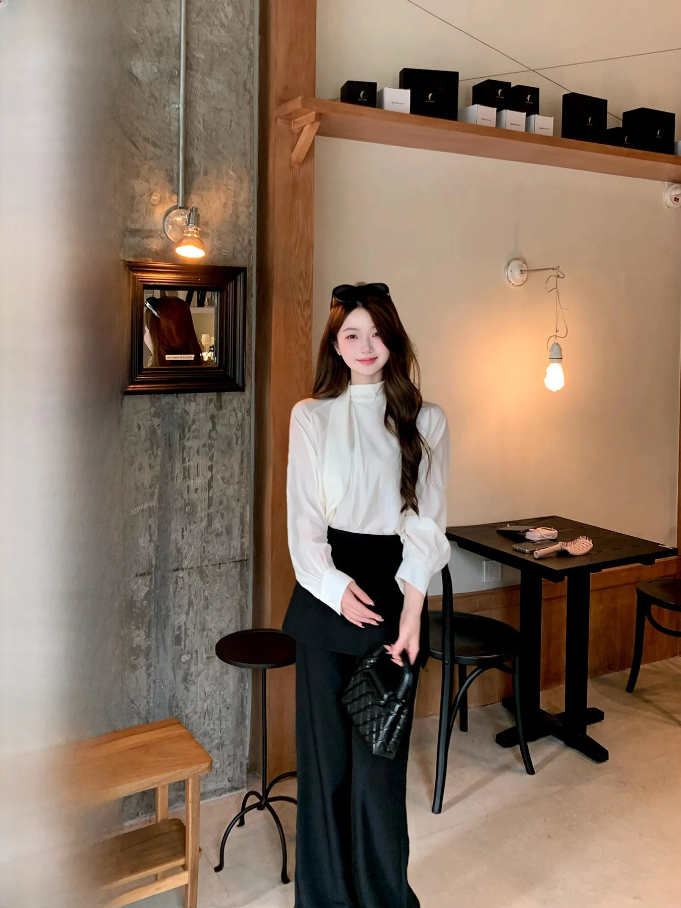 

Женская рубашка Ele Long Sve свободного кроя с принтом в горошек, весенне-осенний сезонный модный дизайн от HUANG ZUO ZUO