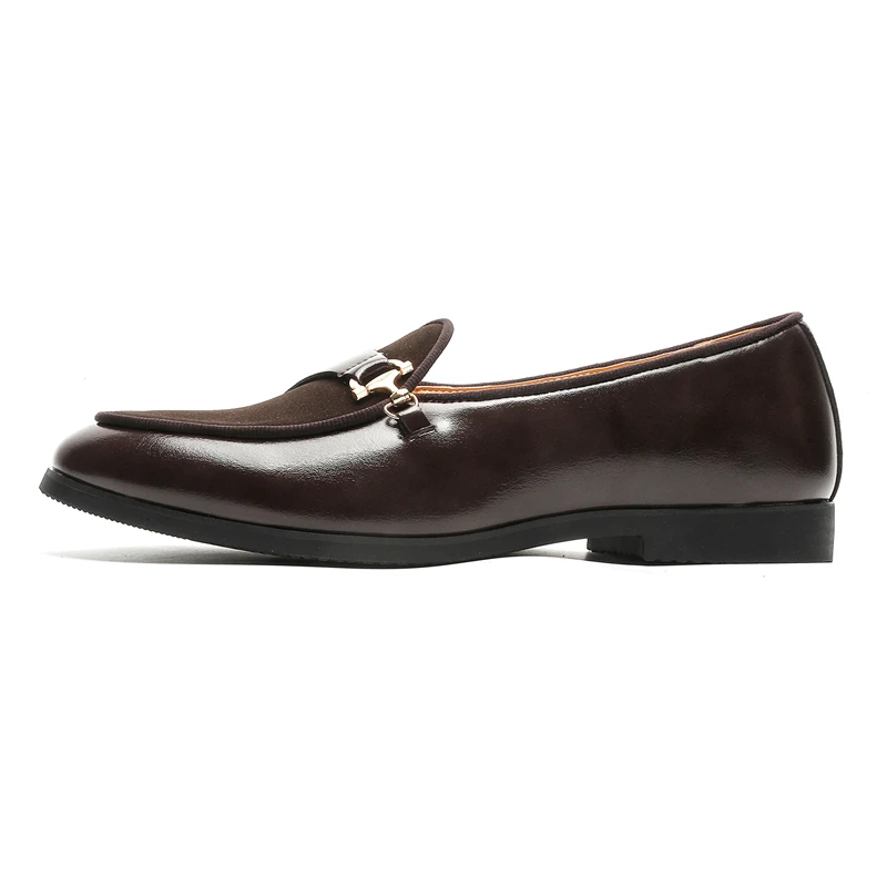 

Buckle Leather Casual Shoes Metal Decoration British Style Men Shoes Fashion Shallow Slip-on Loafers Plus Size Office Male Shoe