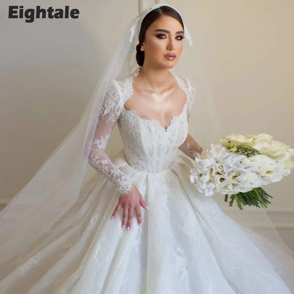 Eightale Abito da sposa in pizzo Lusso Sweetheart Maniche lunghe A-line Personalizzato Lunghezza pavimento Abiti da festa di nozze abiti da sposa