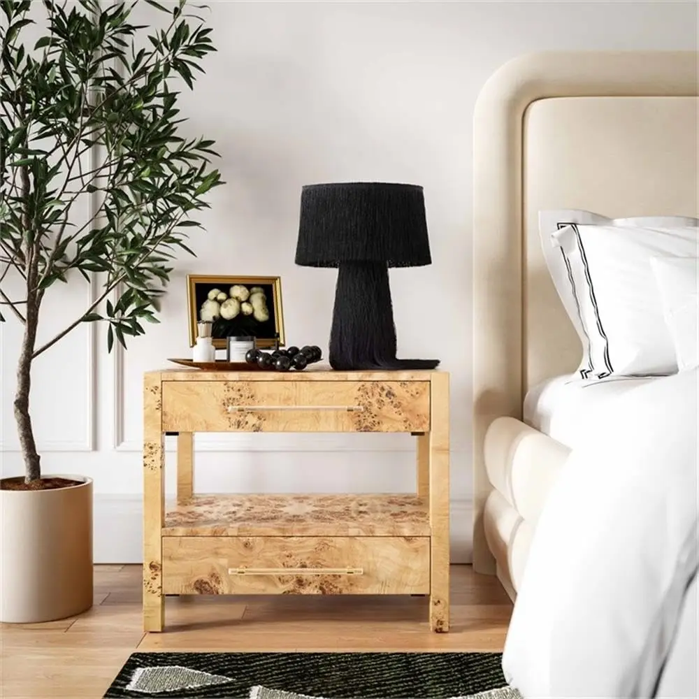 Burl Grain Nightstand Wood & Acacia Brown Brass Accents Handmade Bedroom Furniture 26