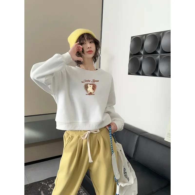 2024 Spring Autumn Hua Cotton Composite Milk Silk Korean Style Ins Trendy Stylish Versatile Loose Fit Casual Sweatshirt Women