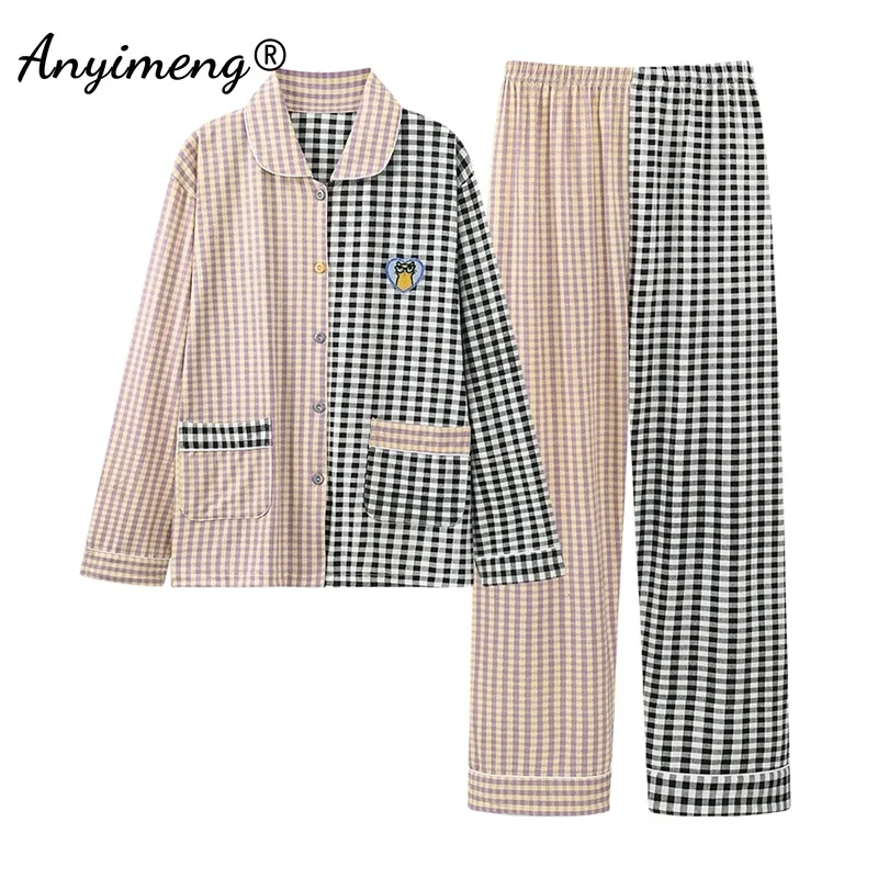 New Autumn Winter Ladies Pajama Sets Faux Cotton Sleepwear Two-piece Set Long Sleeved Pyjamas Fashion Plus Size 4XL Pijamas