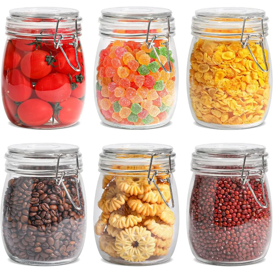 

ComSaf 25 унций герметичные стеклянные канистры с крышками Набор из 6 круглых контейнеров для хранения продуктов питания с зажимными крышками для кухонного консервирования Ce