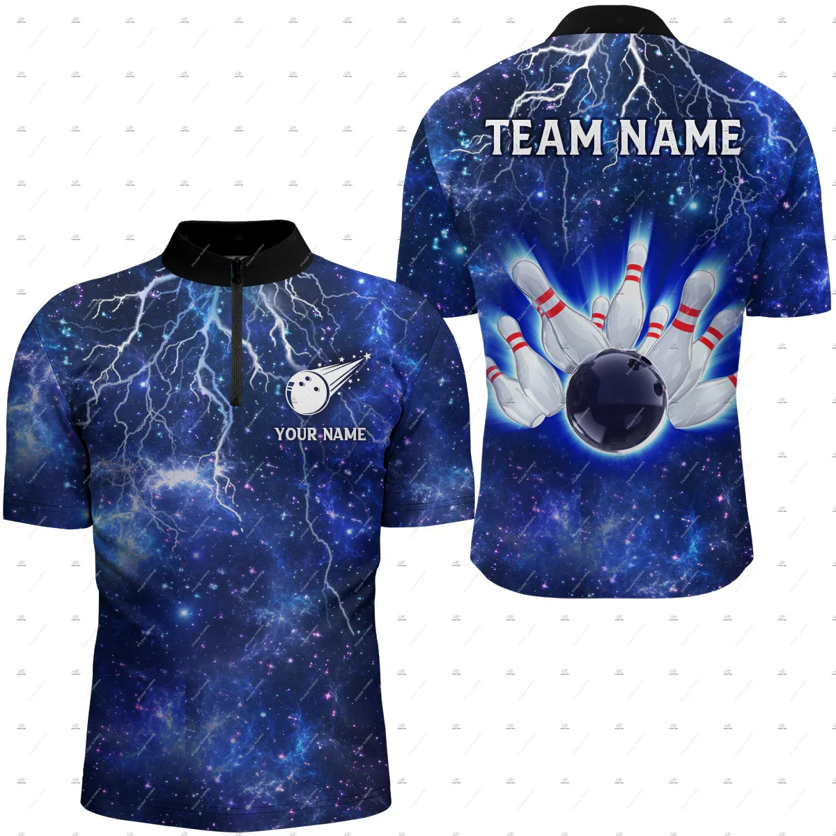 Short Sleeve Bowling Shirt Retro - Benutzerdefinierter Name Bowling Skull Colorful Flame