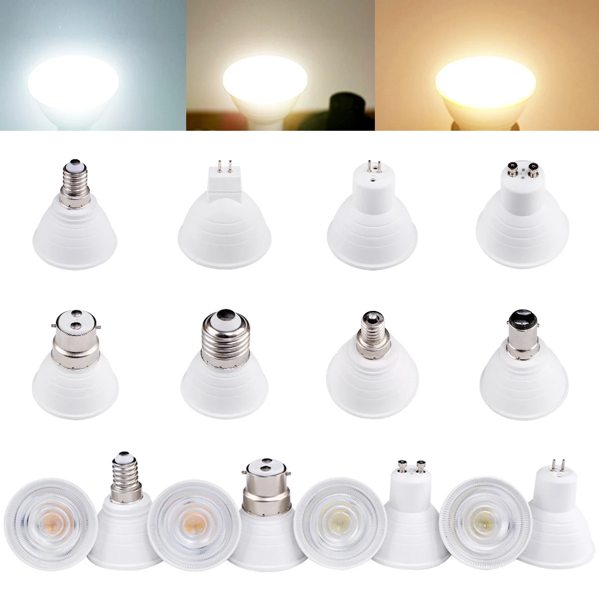 Dimmable LED Spotlight Bulb GU10 MR16 GU5.3 E27 E14 E12 110V 220V COB Lamp 24 Beam Angle For Downlight Bedroom Decoration