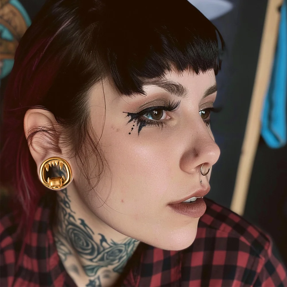 Doearko-pendientes expansores de acero inoxidable para mujer y hombre, joyería corporal con forma de lengua de monstruo, 2 piezas
