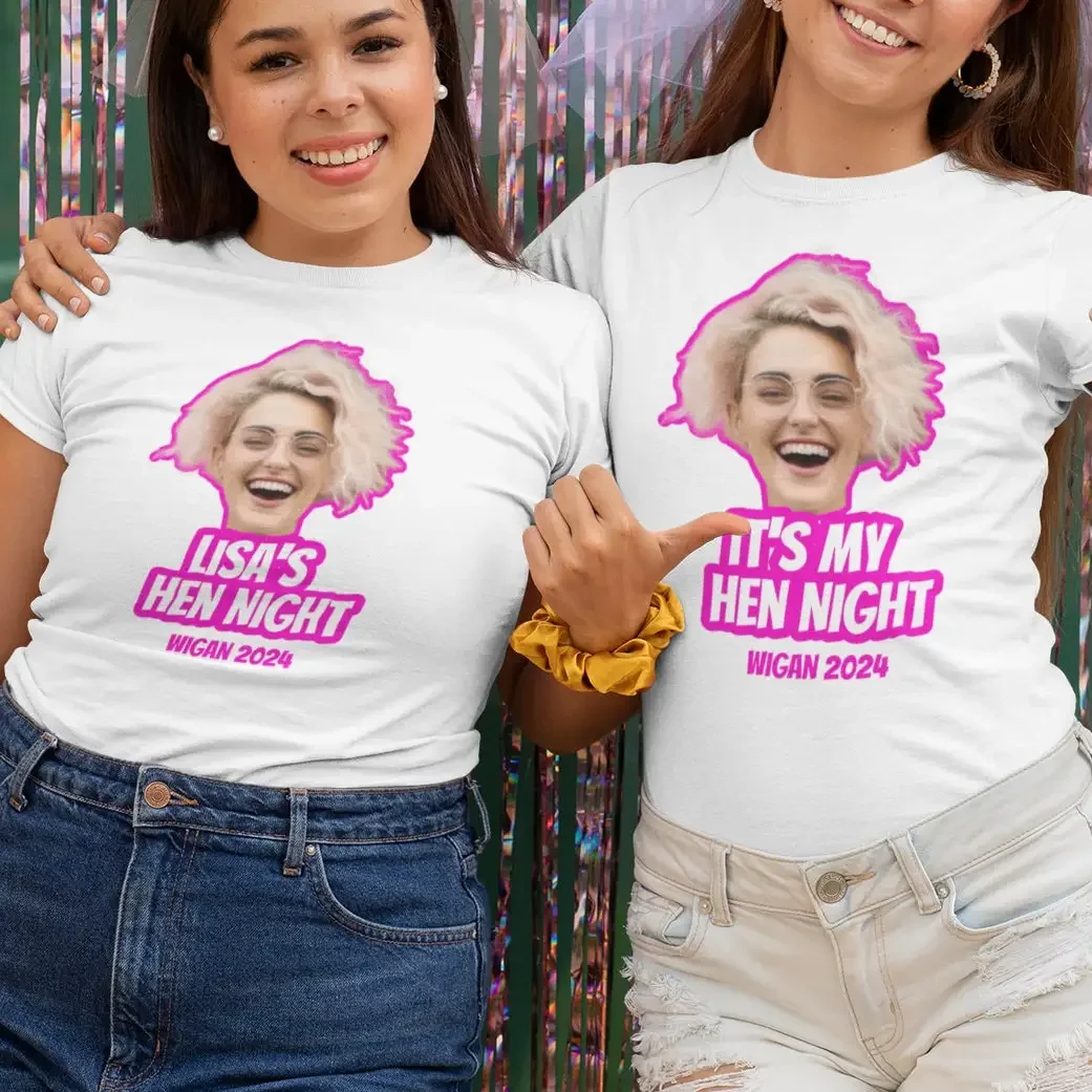 Personalised Photo Hen Night T Shirt name Destination and Date Bride Brides Party Tops Bachelorette