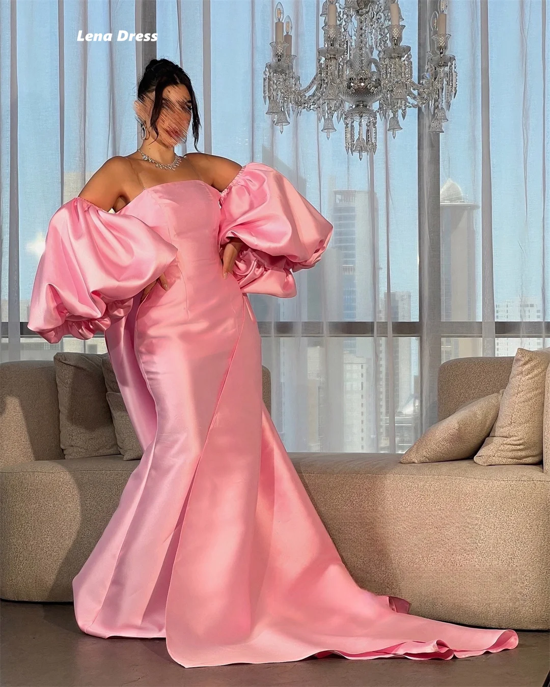 

Lena Women Evening Dress Women Elegant Party Custom Made Pink Satin Mermaid Dresses for Special Occasions Woman Prom Graduation