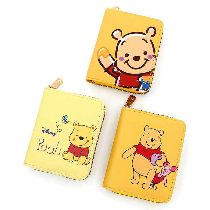 Disney Pooh Bear Wallet for Women Cartoon Winnie the Pooh Unisex Leather Short Wallet Cute Small Purse Bank Card Bag Girls Gift