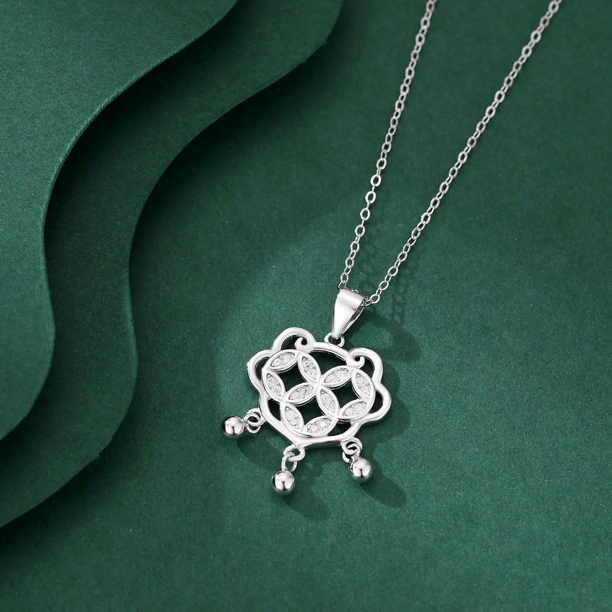 S999 Sterling Silver Safety Lock Necklace Collarbone Chain image 4