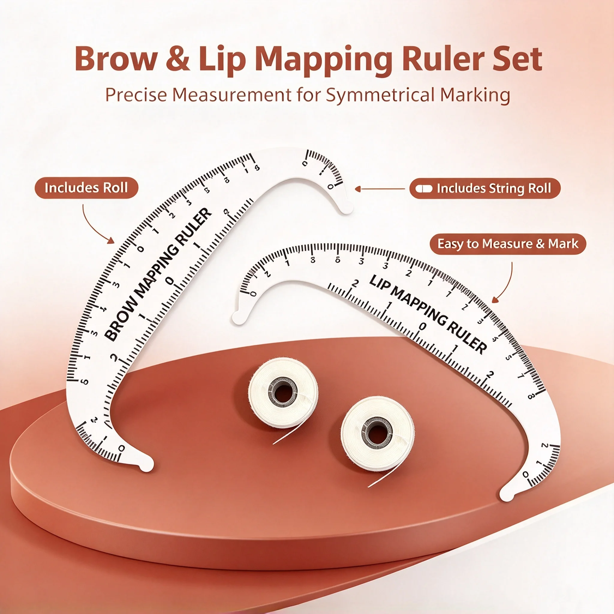 2Pcs Eyebrow Mapping String Ruler+Microblading PMU Symmetry Caliper, Lip Line Positioning Balance Level Measuring Stencil Tools
